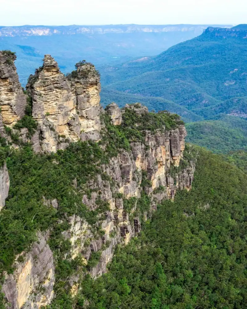 Scenic view of rock formations in the Blue Mountains, Australia.
